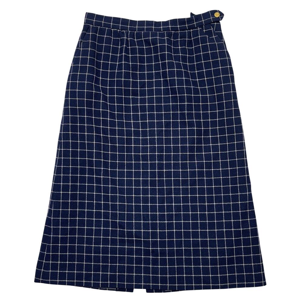 Vintage Gentry A Line Skirt Womens 4-6 Navy Windowpane Wool Union Made USA 1970s